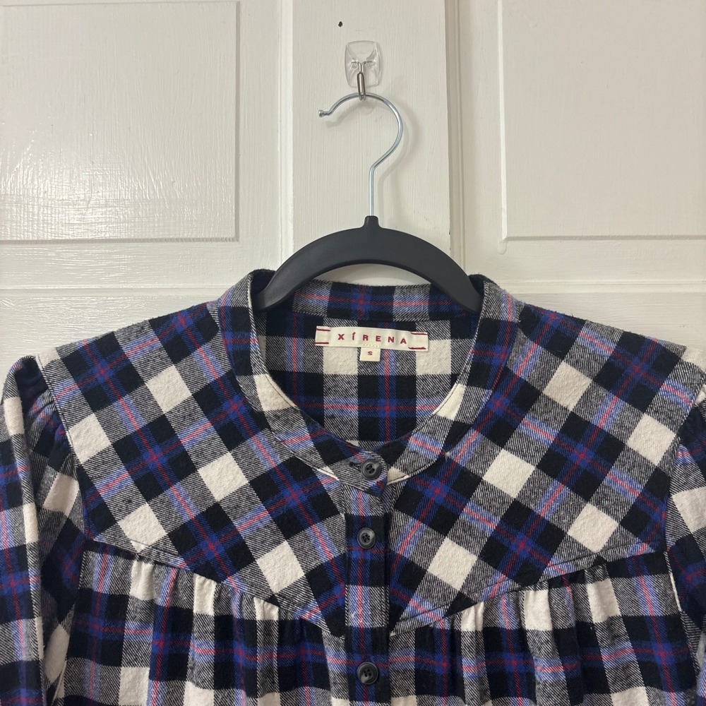 Xirena Jesse Plaid Flannel Gathered Yoke Shirt S Cotton Boho Western Cabincore - Picture 5 of 10